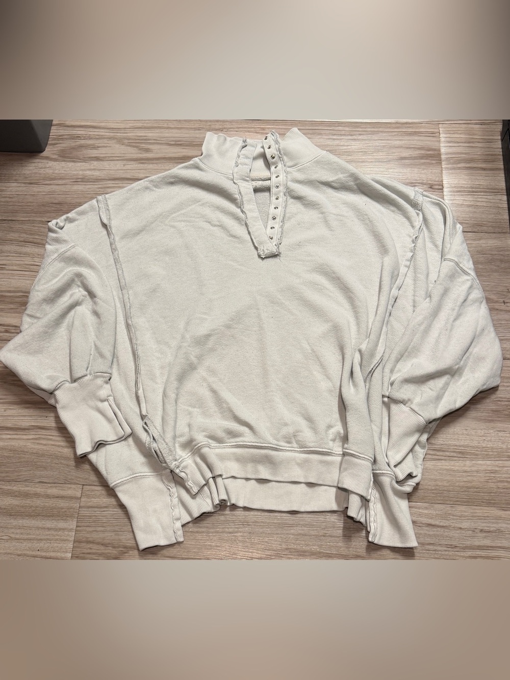 We The Free Free People Ivory Snap Neck Oversized Sweatshirt